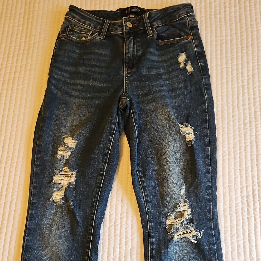 Judy Blue Distressed Skinny Jeans - Dark Blue